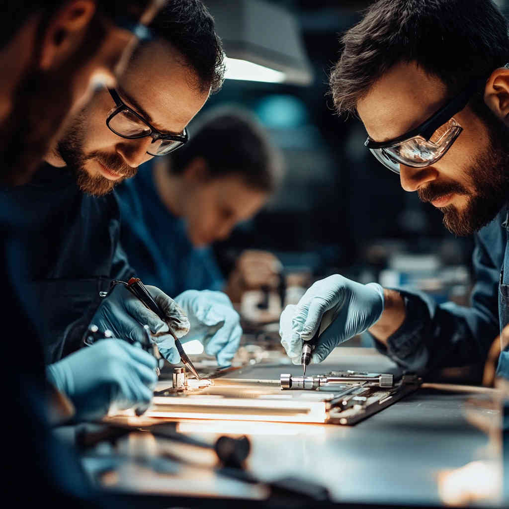 Team of skilled professionals working on precision nail bits