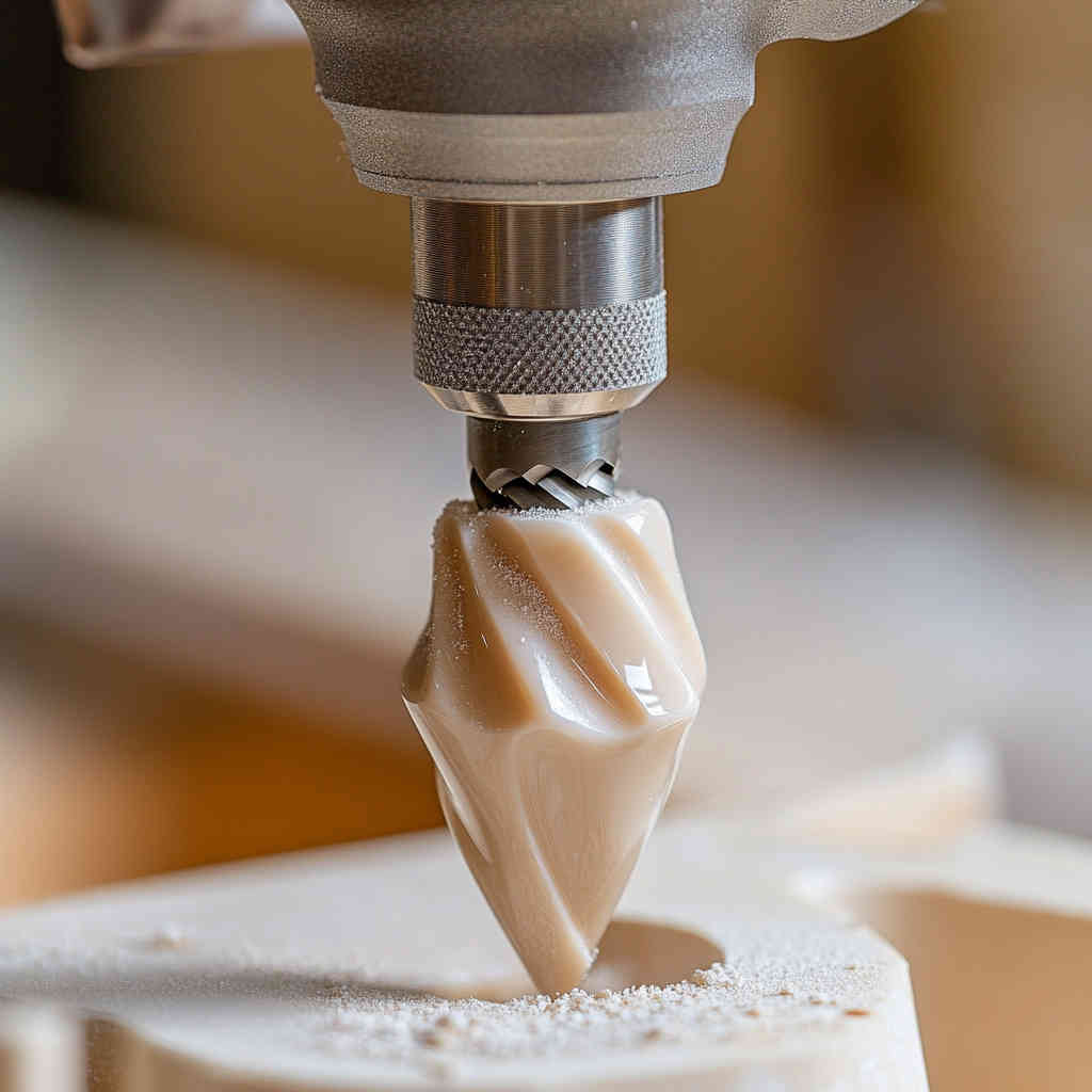 Close-up of ceramic nail drill bit in use
