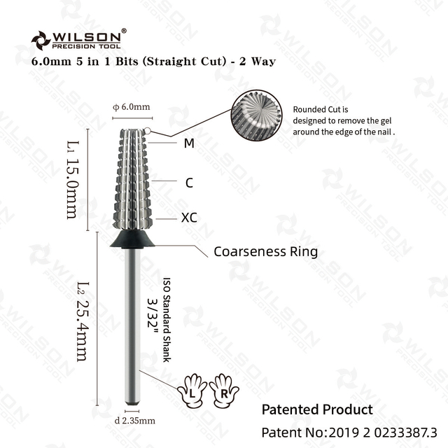 WILSON 5 in 1 Straight 2 Way Nail Bur user-friendly Nail Drill Bit Popular Polishing Carbide Nail Bit
