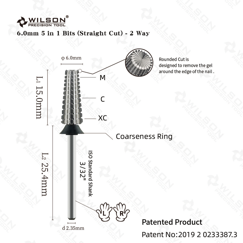 WILSON 5 in 1 Straight 2 Way Nail Bur user-friendly Nail Drill Bit Popular Polishing Carbide Nail Bit