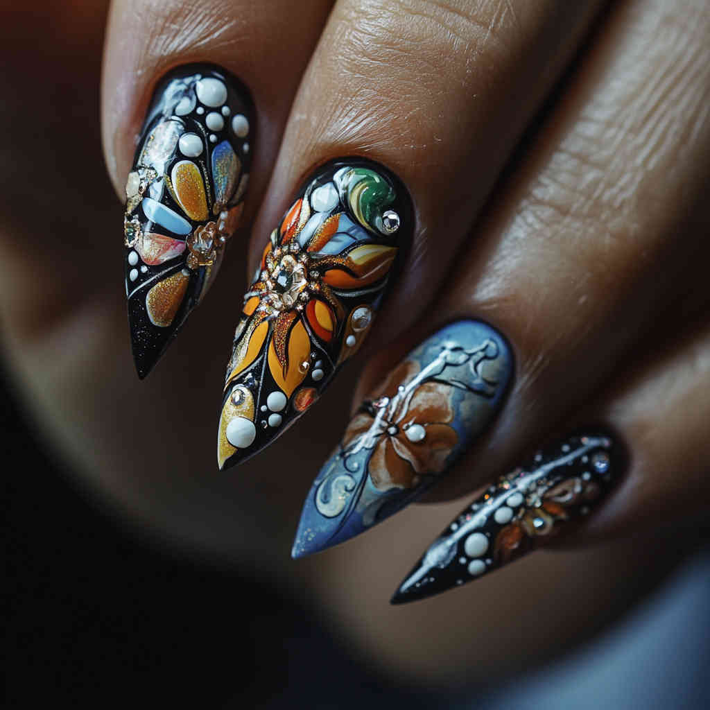 Nail artist crafting detailed designs